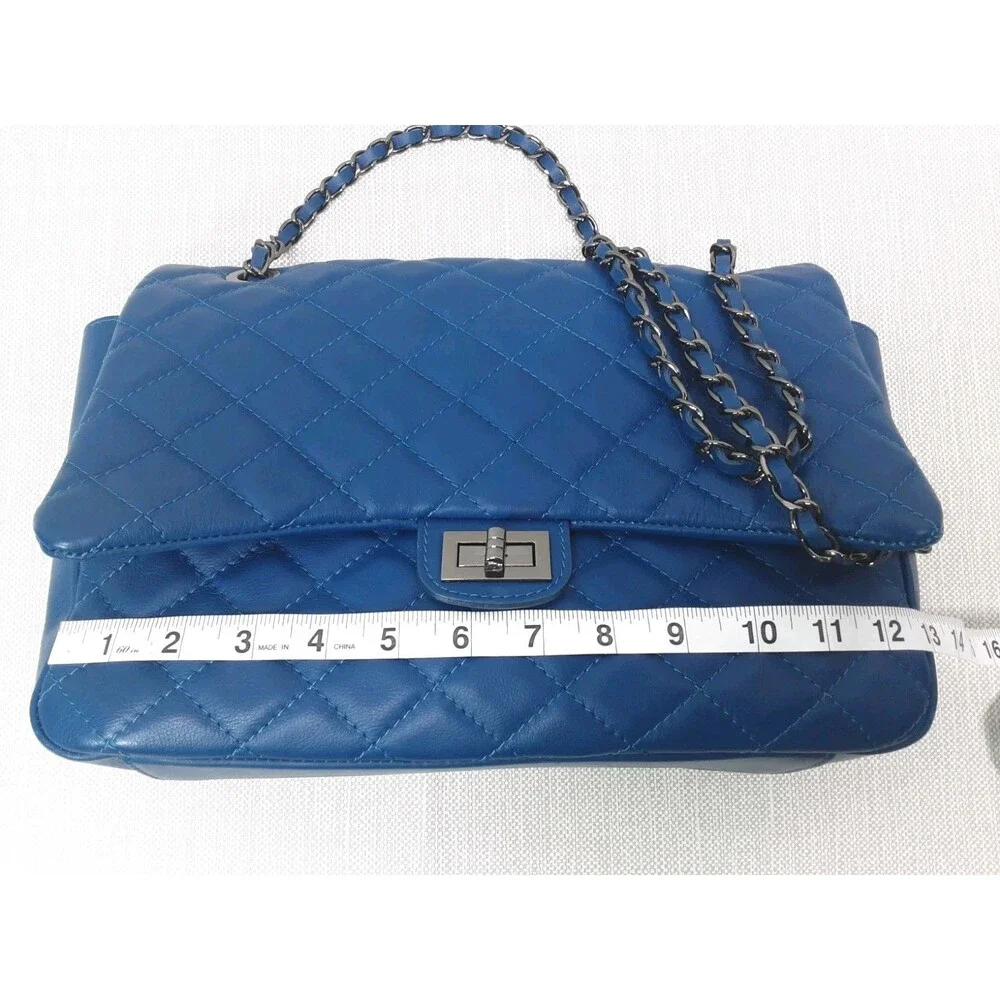 Laura Di Maggio Blue Quilted Leather Handbag Chain Strap Shoulder Bag Crossbody